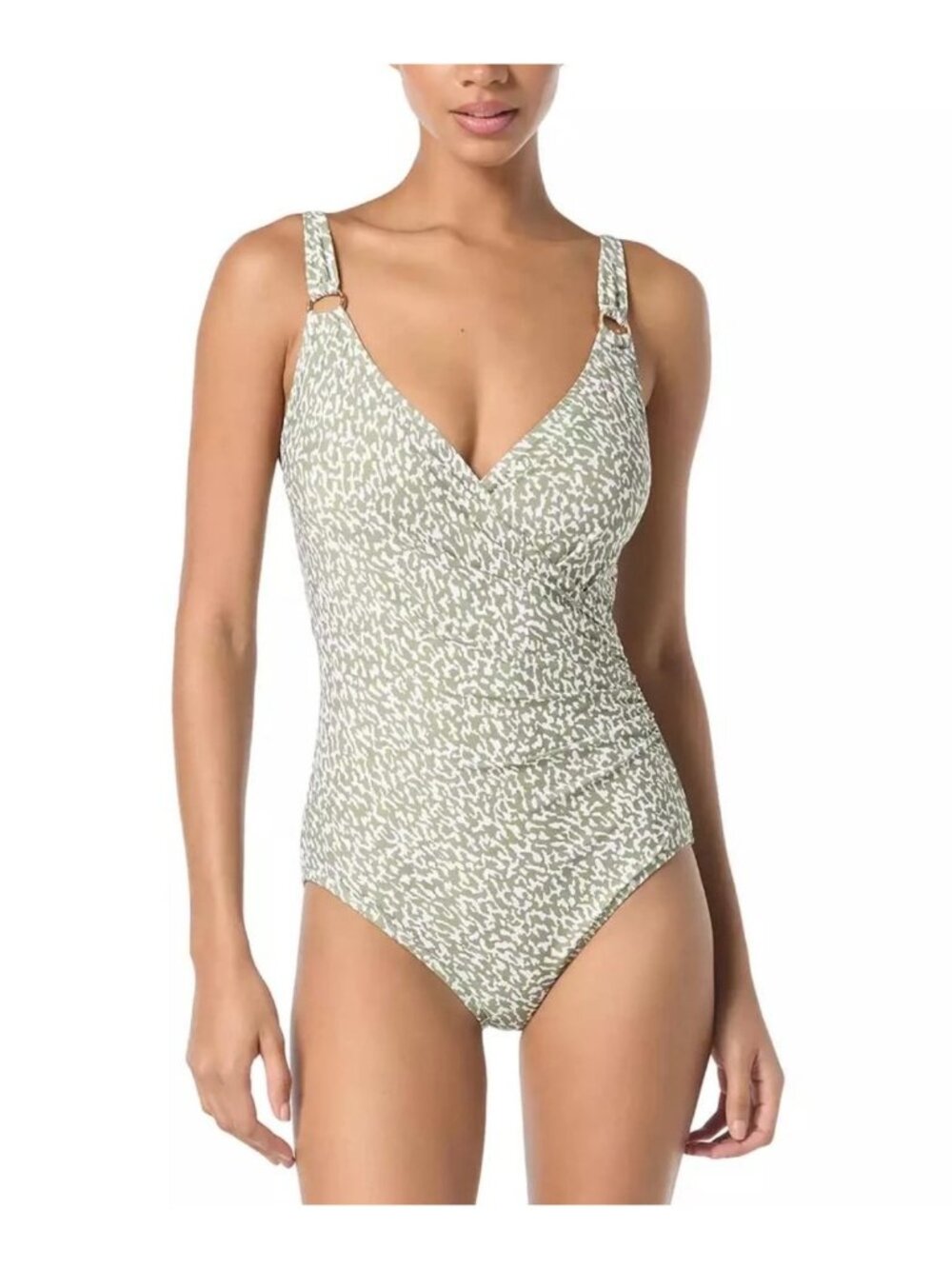 Michael Kors Hazy Cheetah Surplice One Piece Swimsuit in safari green $138 NEW 8
